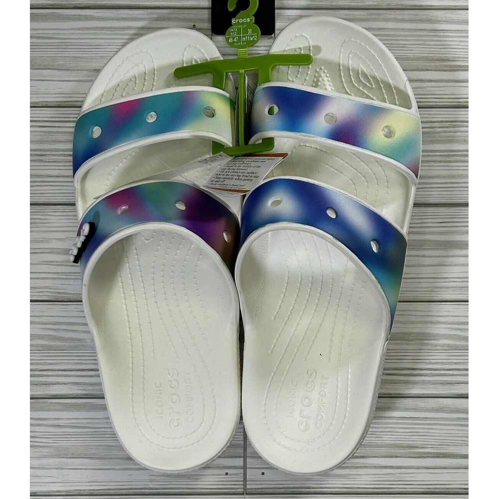 Classic Crocs Solarized Men's Sandals Blue Green Sz 12 Slides With Logo